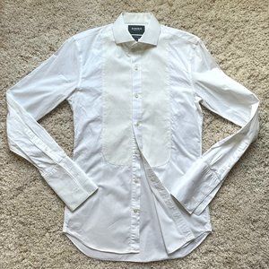 Bonobos Pique Bib Front White French Cuff Tuxedo Dress Shirt - Men's Small 15